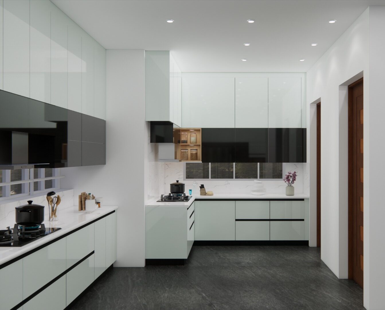 Modern stainless steel modular kitchen interior